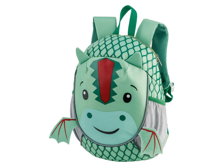 Ein grüner Drachen-Rucksack für Kinder.