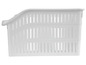 Weißer Plastik-Aufbewahrungskorb mit Belüftungslöchern.