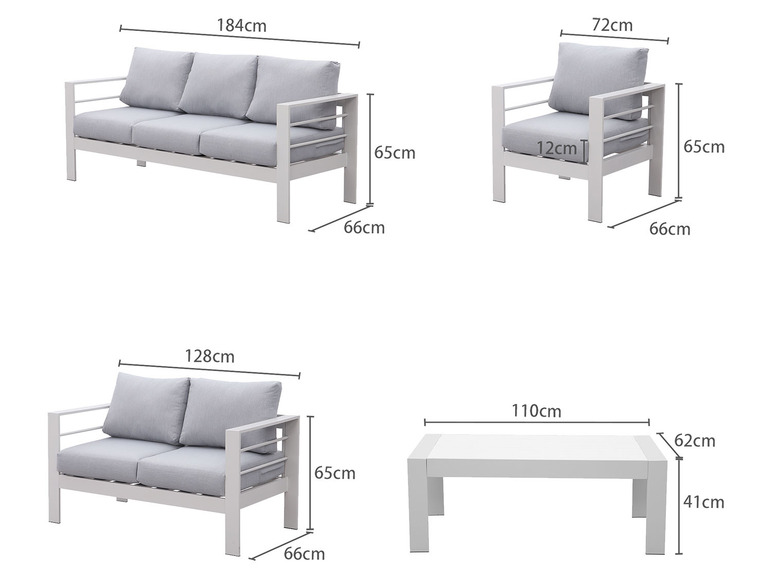 Gehe zu Vollbildansicht: MeXo Gartenmöbel 7-Sitzer Lounge-Set Aluminium inkl. Polster - Bild 20