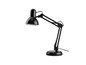 Eine schwarze Schreibtischlampe mit einem verstellbaren Arm.