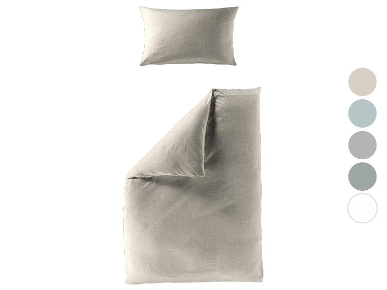 Beige Bettwäschegarnitur mit Kissen und Bettbezug, mit Farbpalette.
