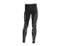 Schwarze Sportleggings mit vertikalen grauen Streifen und strukturierten Einsätzen.