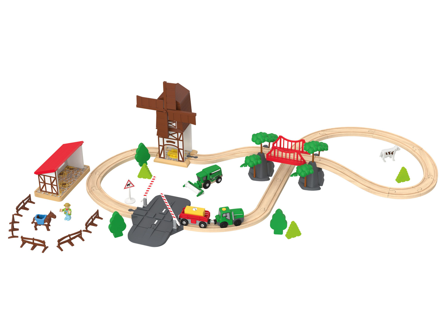 Playtive Eisenbahn-Set, aus Echtholz, mit liebevoll ge…