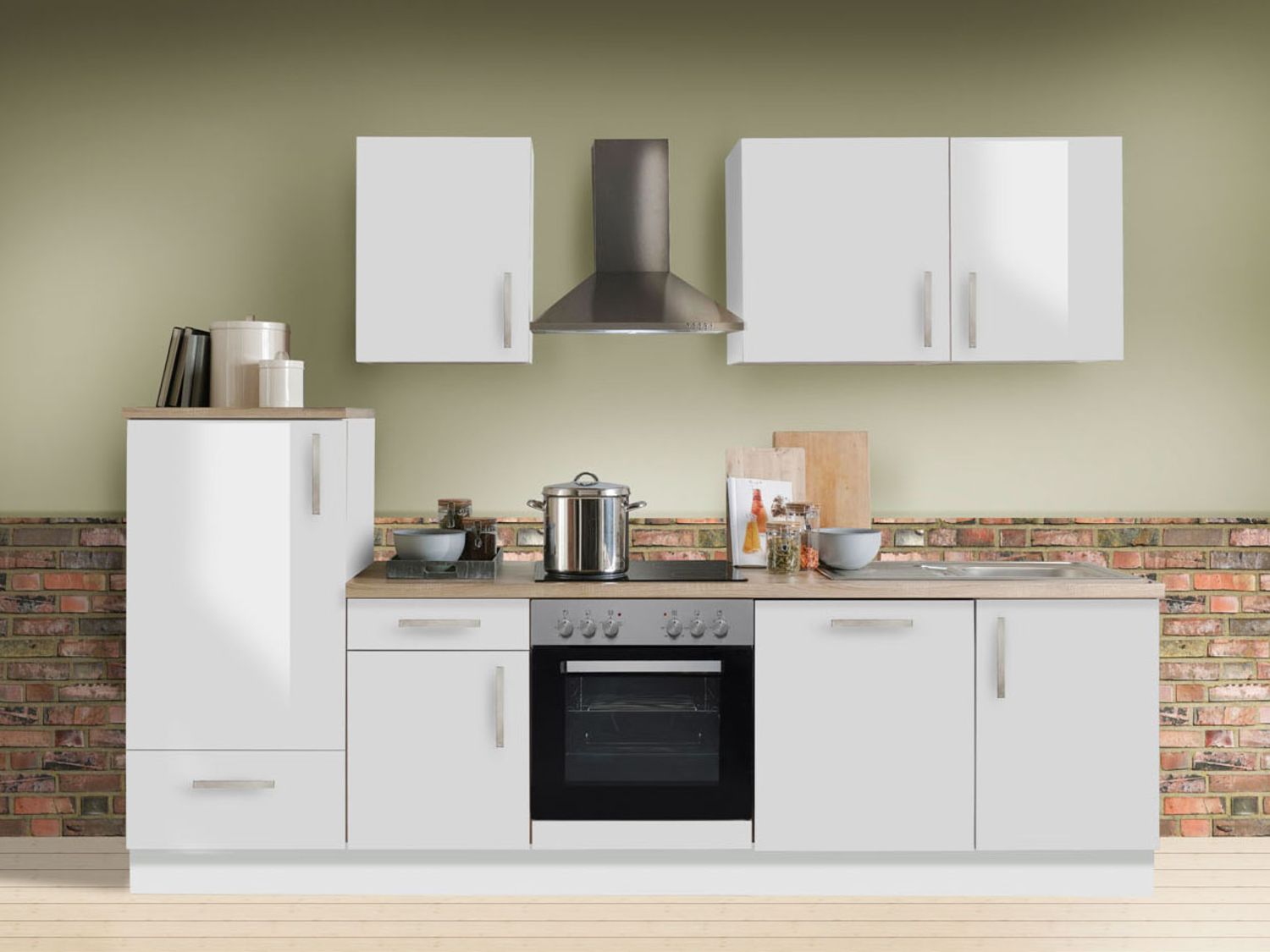 Menke Küchenblock Premium 270/280/300/310cm (mit Geschirrspüler, 280 cm / Weiss glanz, frei Verwendungsstelle) | 4039354112912Ver