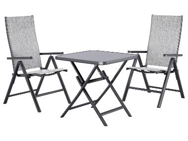 LIVARNO® Alu-Set »Houston«, 3-teilig - Klapptisch & 2 Klappsessel, hellgrau-meliert