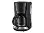 Schwarze Russell Hobbs Kaffeemaschine mit Glaskanne und silberner Basis.