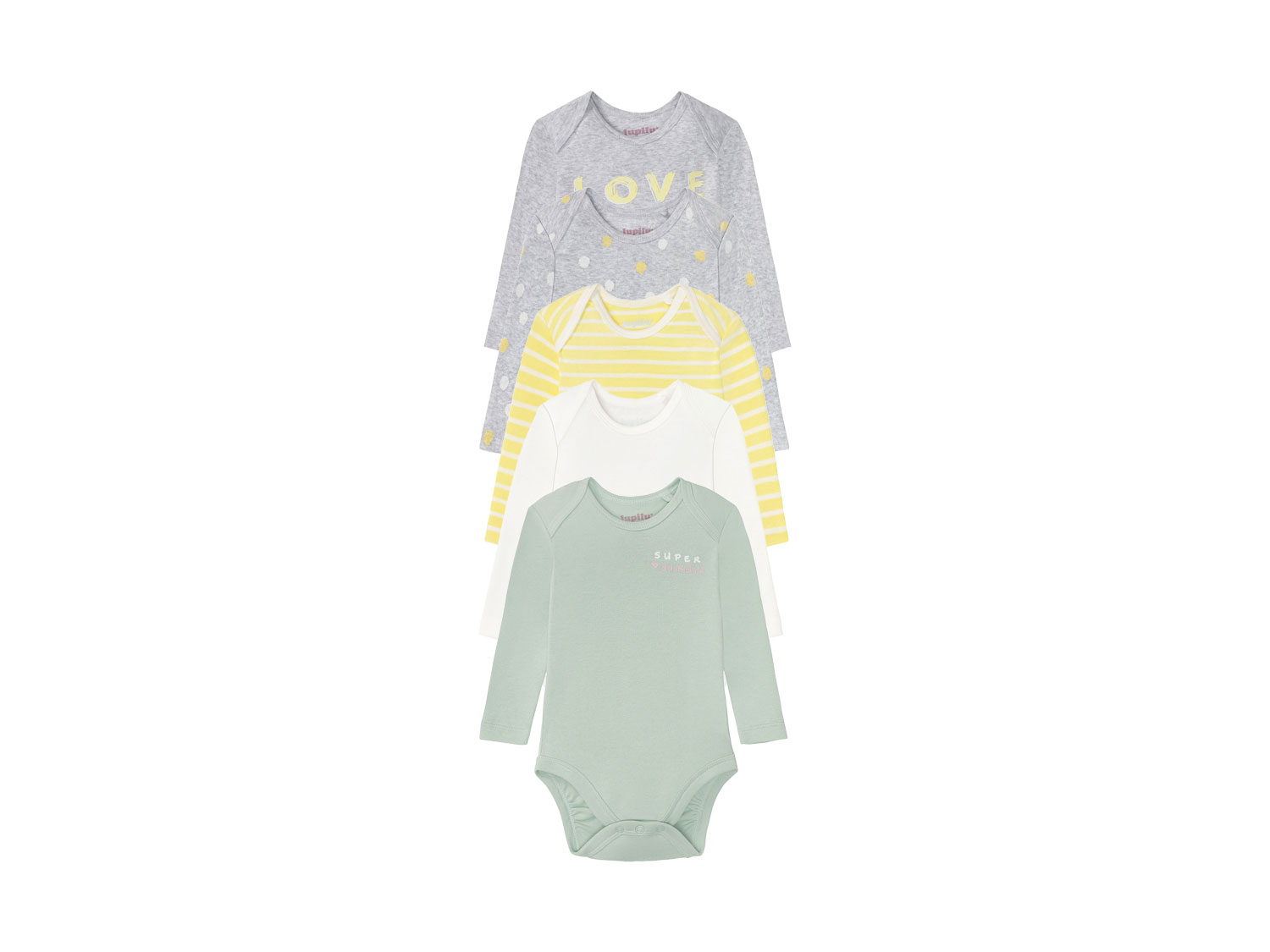 lupilu® Baby Bodies (74/80, grau/gelb/mint/weiß) | 04055334574129