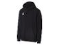 Schwarzer Kapuzenpullover mit weißem Logo auf der linken Brust und Kängurutasche.
