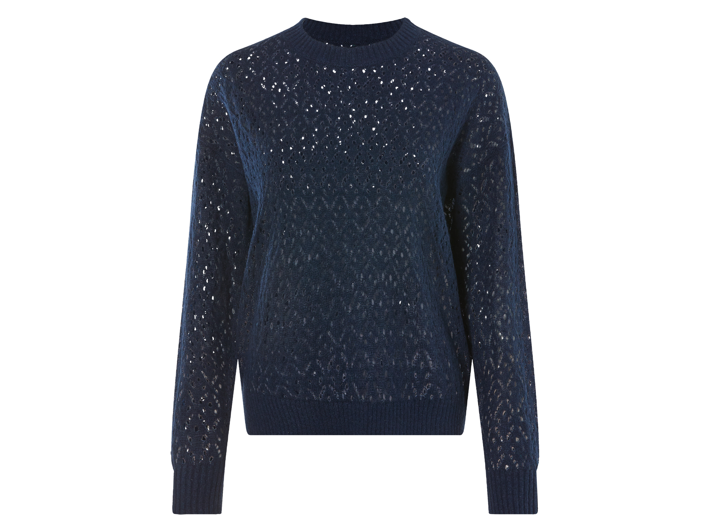 esmara® Damen Pullover Lochstrick (Blau, L (44/46))““ | lila Muster: Ajour-Strick-Muster Detail: Bündchen an Ärmeln und Saum Schnitt: leger geschnitten Ausschnitt: blau, grün: Rundhalsausschnitt