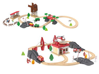 Playtive Eisenbahn-Set, aus Echtholz, mit liebevoll gestalteten Stationen