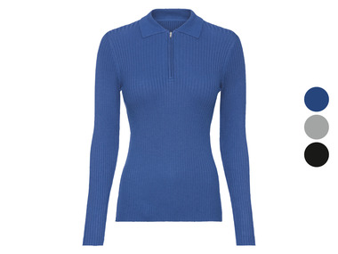 esmara® Damen Rippstrick-Pullover, mit Polokragen und Reißverschluss