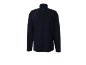 Dunkelblaue Fleecejacke mit Stehkragen und roten Ziernähten, Rückansicht