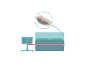 Illustration einer Babywiege neben einem Bett, mit einem Gurt befestigt.