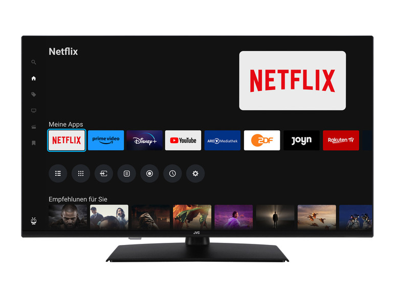 Ein Fernseher mit Netflix, Prime Video, Disney+ und YouTube Apps
