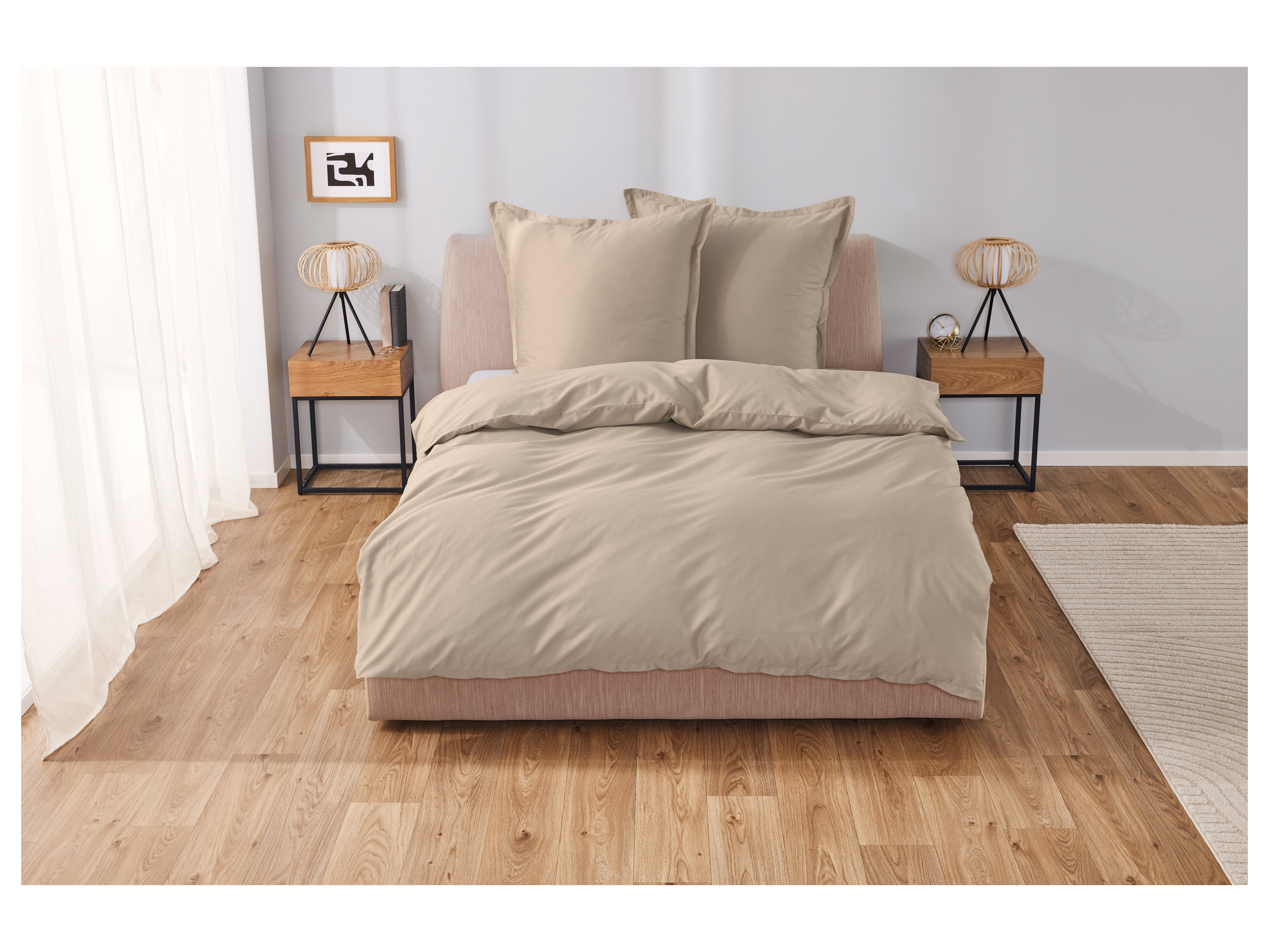 Thumbnail - LIVARNO home Lyocell-Satin-Bettwäsche, 200 x 220 cm (Beige)
