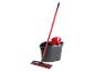 Vileda Reinigungsset mit Flachmopp, Eimer und Wringer, rot und grau