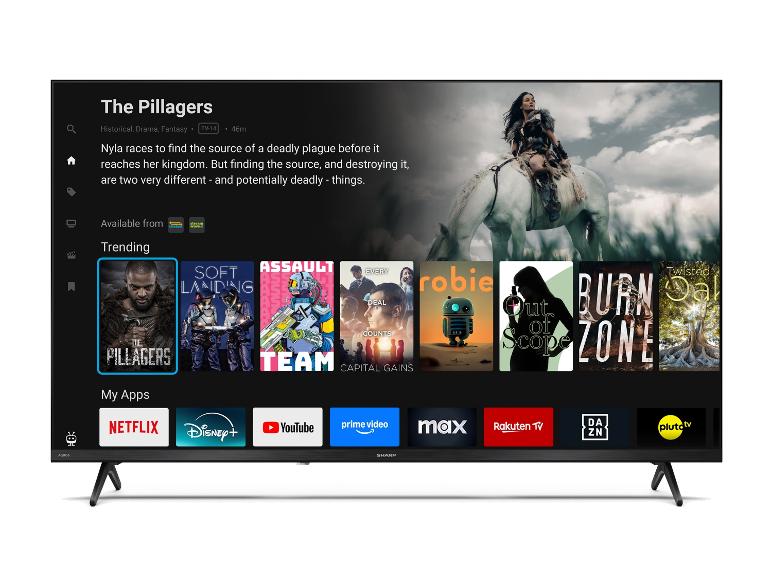 Smart-TV mit Startbildschirm, der Filme und Streaming-Apps anzeigt.