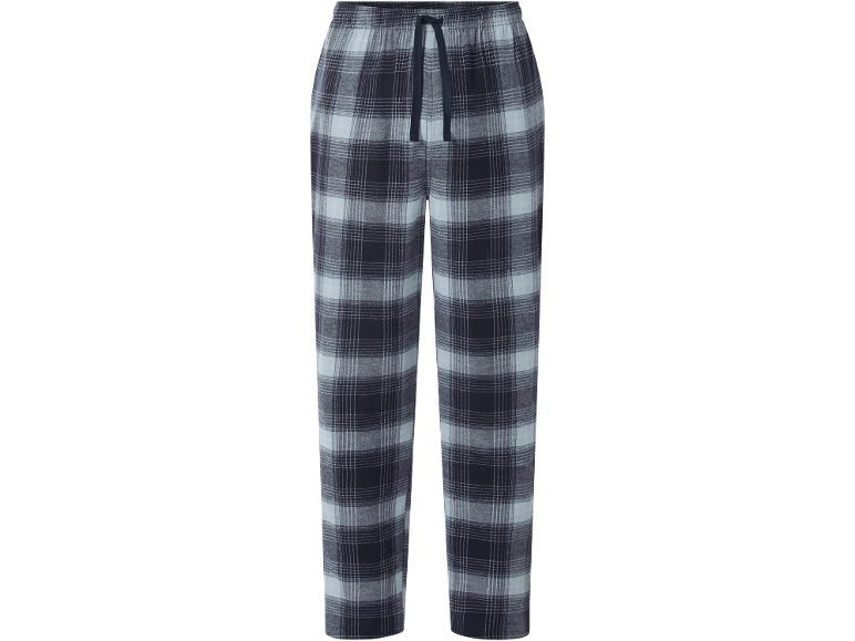 Marineblaue und weiße karierte Pyjamahose mit Kordelzug.