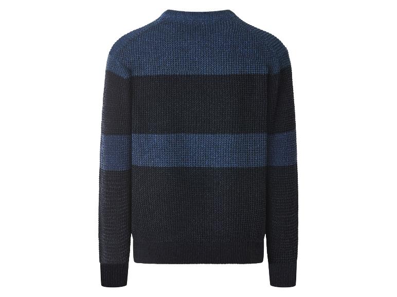 Herrenpullover in Dunkelblau und Blau gestreift, Rückansicht.