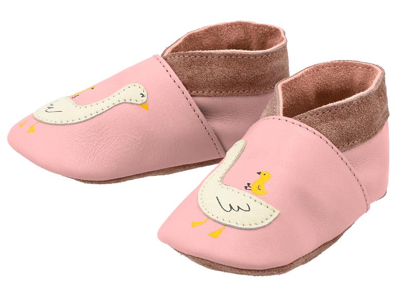 Rosa Babyschuhe mit Enten- und Kükenmotiv