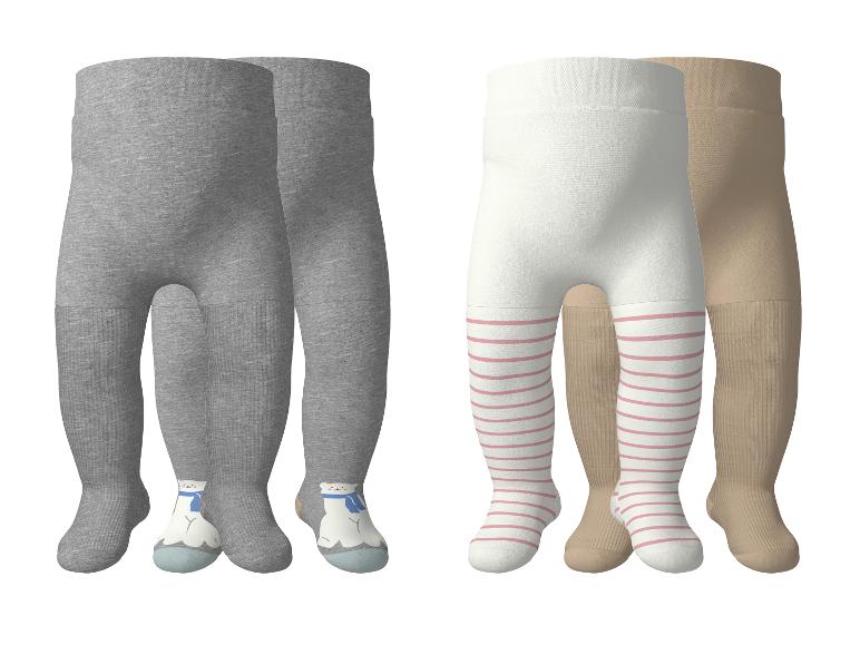 Set Baby-Strumpfhosen: grau mit Eisbär, weiß gestreift und beige.