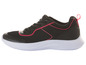 Schwarze Sneakers mit roten Akzenten.