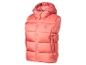 Eine rosafarbene Daunenweste mit Kapuze der Marke Explorer.