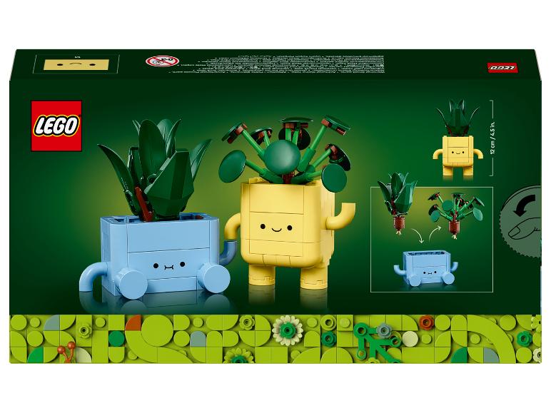 LEGO-Box mit zwei baubaren Topfpflanzen, einer blauen und einer gelben.