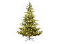 Künstlicher Weihnachtsbaum mit warmweißen LED-Lichtern auf schwarzem Hintergrund.