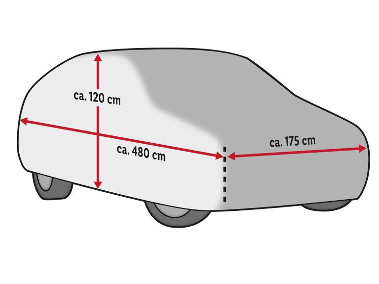 Maße Autoabdeckung: ca. 120 x 175 x 480 cm.