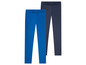 Zwei Paar Leggings, eine blaue und eine dunkelblaue.