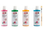 Vier Tuben CreaBox Marabu Textilfarbe in Pink, Grün, Gelb und Blau mit Pinsel