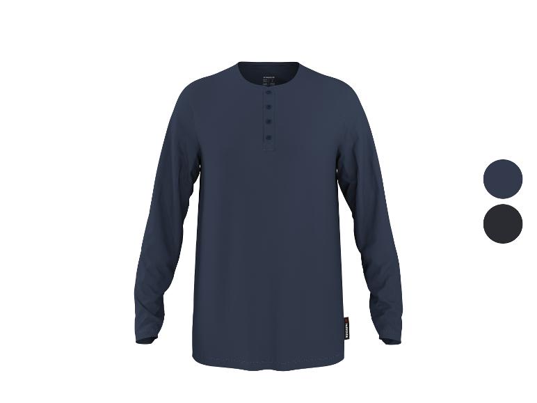 Dunkelblaues Langarm-Henley-Shirt für Herren mit zwei Farboptionen.