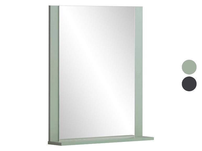 Grüner Badezimmerspiegel mit Ablage, auch in Grau erhältlich.