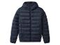 Dunkelblaue Daunenjacke mit Kapuze für Herren.