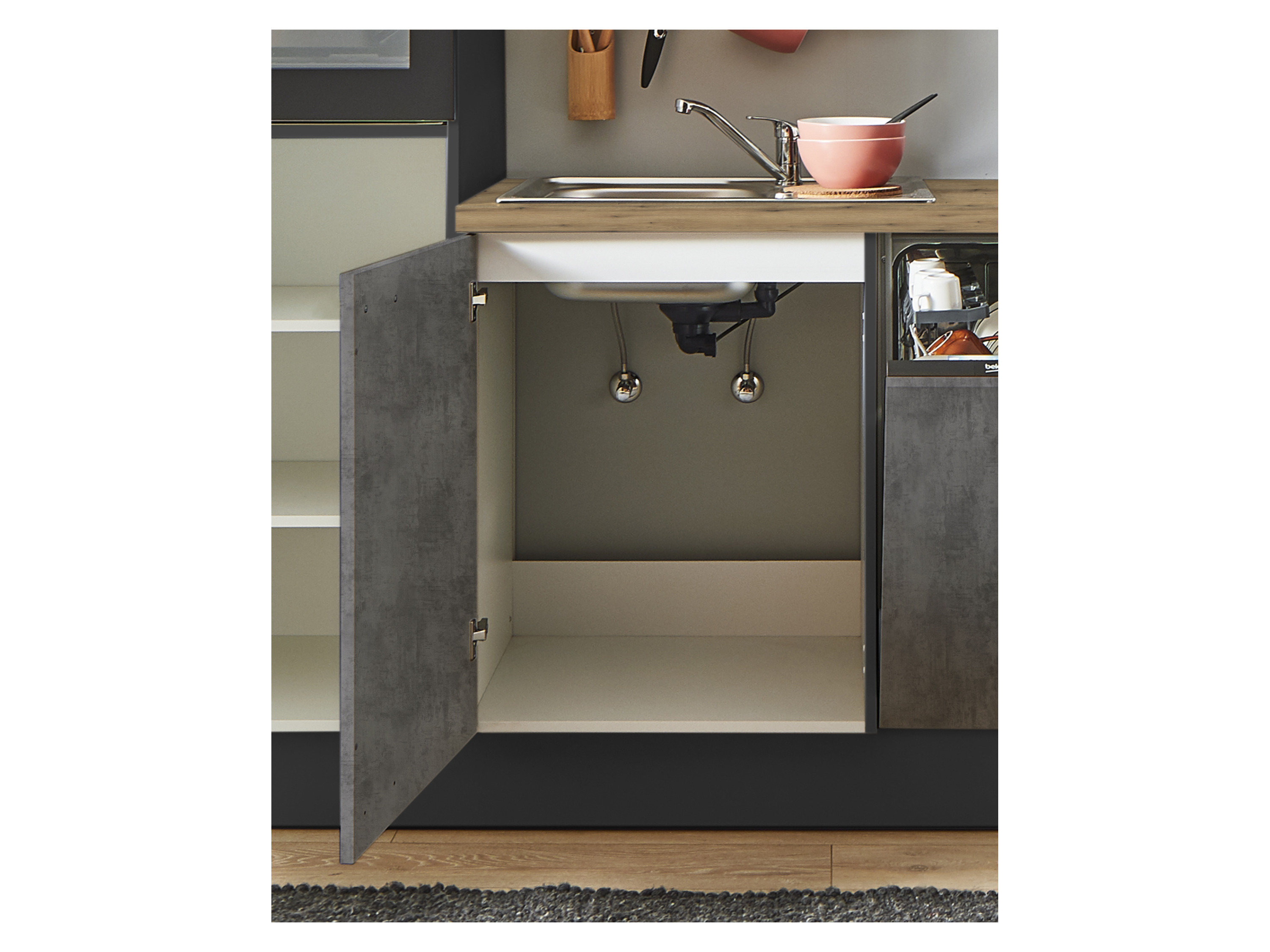 Thumbnail - Pinolino Küchenzeile, 270/280 cm, mit Elektrogeräten (Anschlag rechts, Beton Grafitgrau, 280 cm)