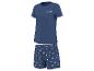 Marineblauer Damen-Kurzarmpyjama mit Gänseblümchen-Shorts und „Smile“-Schriftzug.