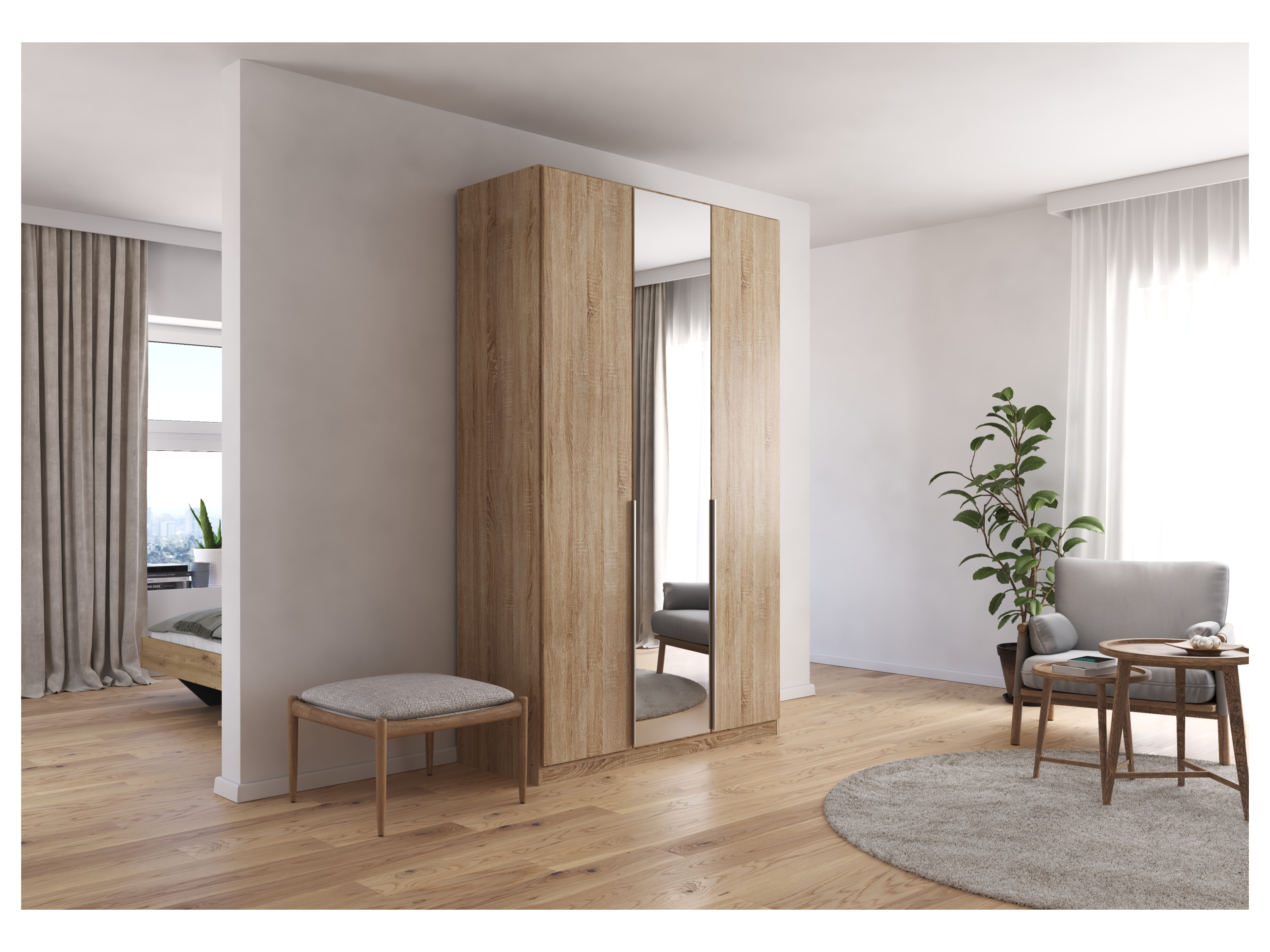 rauch ORANGE Drehtürenschrank Alabama mit Spiegel (Classic, Eiche sonoma, Breite 136cm, Höhe 229cm) | 04053714729527