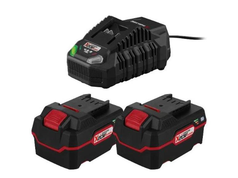 Ladegerät und zwei X20V Max Akkus für Akkuschrauber.