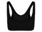Schwarzer Sport-BH mit breiten Trägern und tiefem Rückenausschnitt.