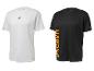 Zwei Crivit Sport-T-Shirts, ein weißes mit schwarzem Logo und ein schwarzes mit orangefarbenem Logo.