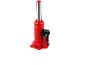 Roter hydraulischer Flaschenwagenheber mit silbernem Kolben und schwarzem Griff.