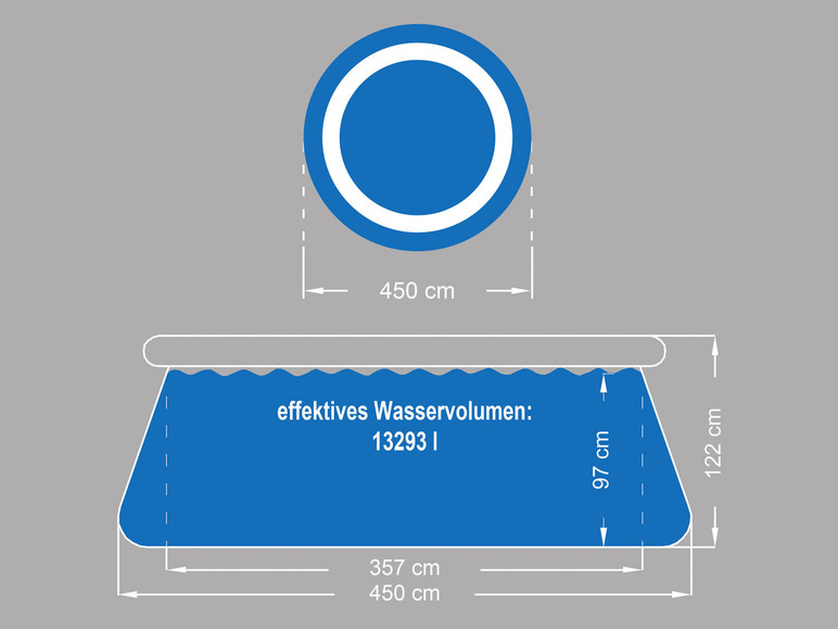 Pool-Set, 450 cm, Komplett-Set H Leiter, Quick-up Ø CRIVIT Planen Filterpumpe, 122 x mit