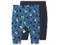 Zwei Baby-Leggings, eine blaue mit Mickey-Mouse-Print, eine einfarbige dunkelblaue.
