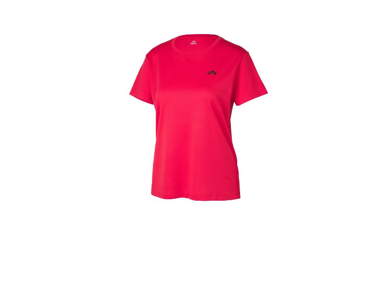 Rotes Damen-Sport-T-Shirt mit kurzen Ärmeln und Rundhalsausschnitt.