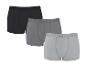 Dreierpack Baumwoll-Boxershorts in Schwarz, Dunkelgrau und Hellgrau.