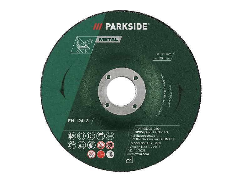 Parkside Trennscheibe für Metall, 125 mm, mit Spezifikationen und Herstellerinformationen.