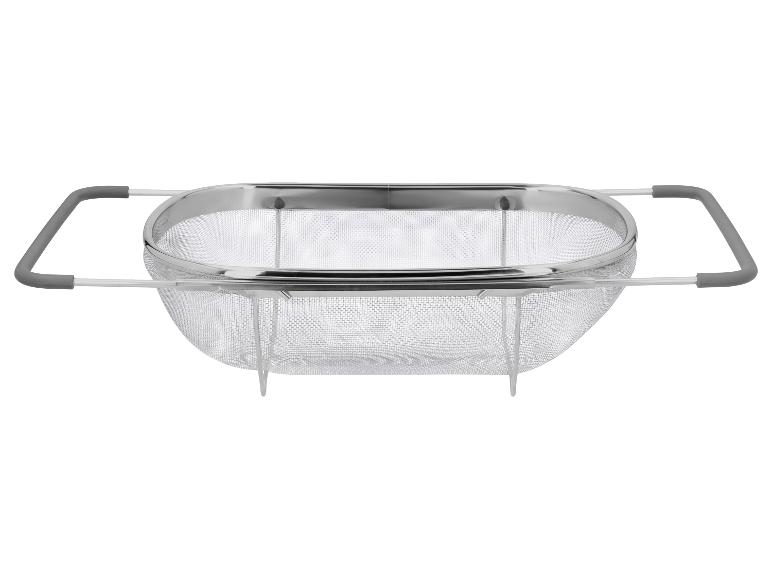 Ausziehbares Küchensieb aus Metallgeflecht mit grauen Griffen