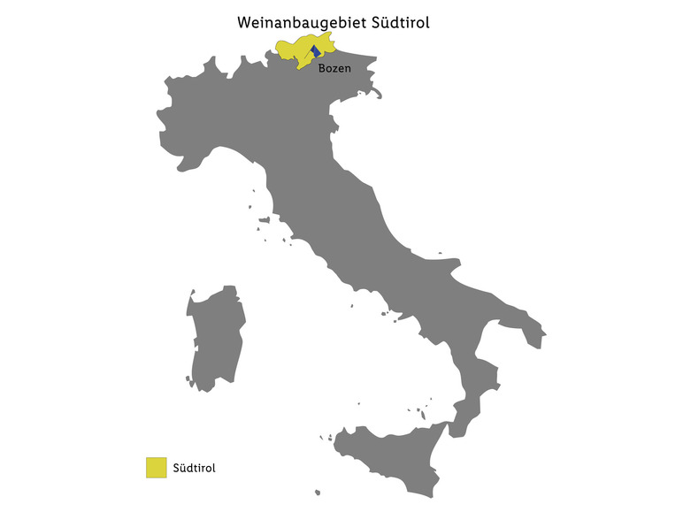 Karte von Italien mit der Region Südtirol hervorgehoben