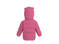 Rosa wattierte Kinderjacke mit Kapuze und kleinen Ohren, von hinten gesehen.